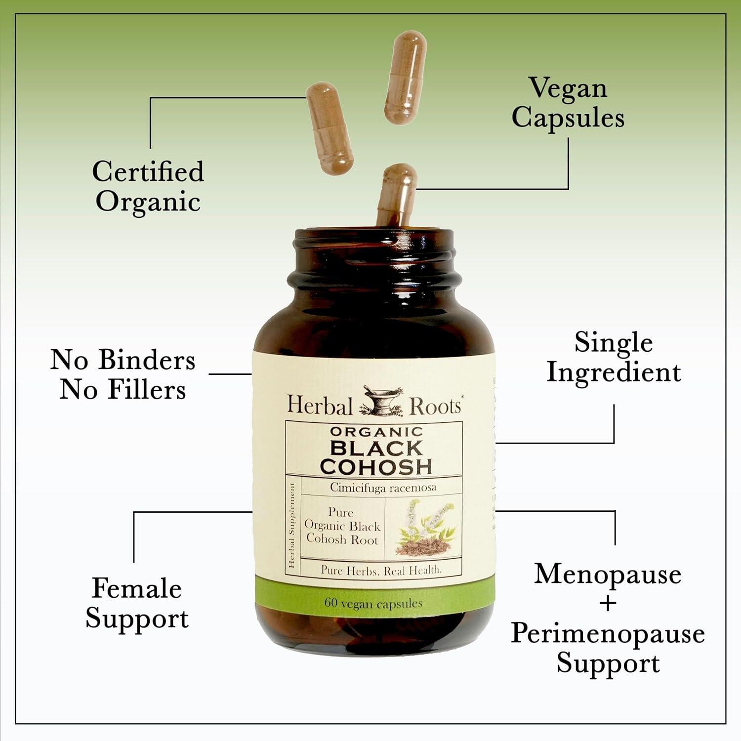 Raíz de Cohosh Negro Orgánica Herbal Roots | 90 Cápsulas Veganas | Apoyo Menopausia