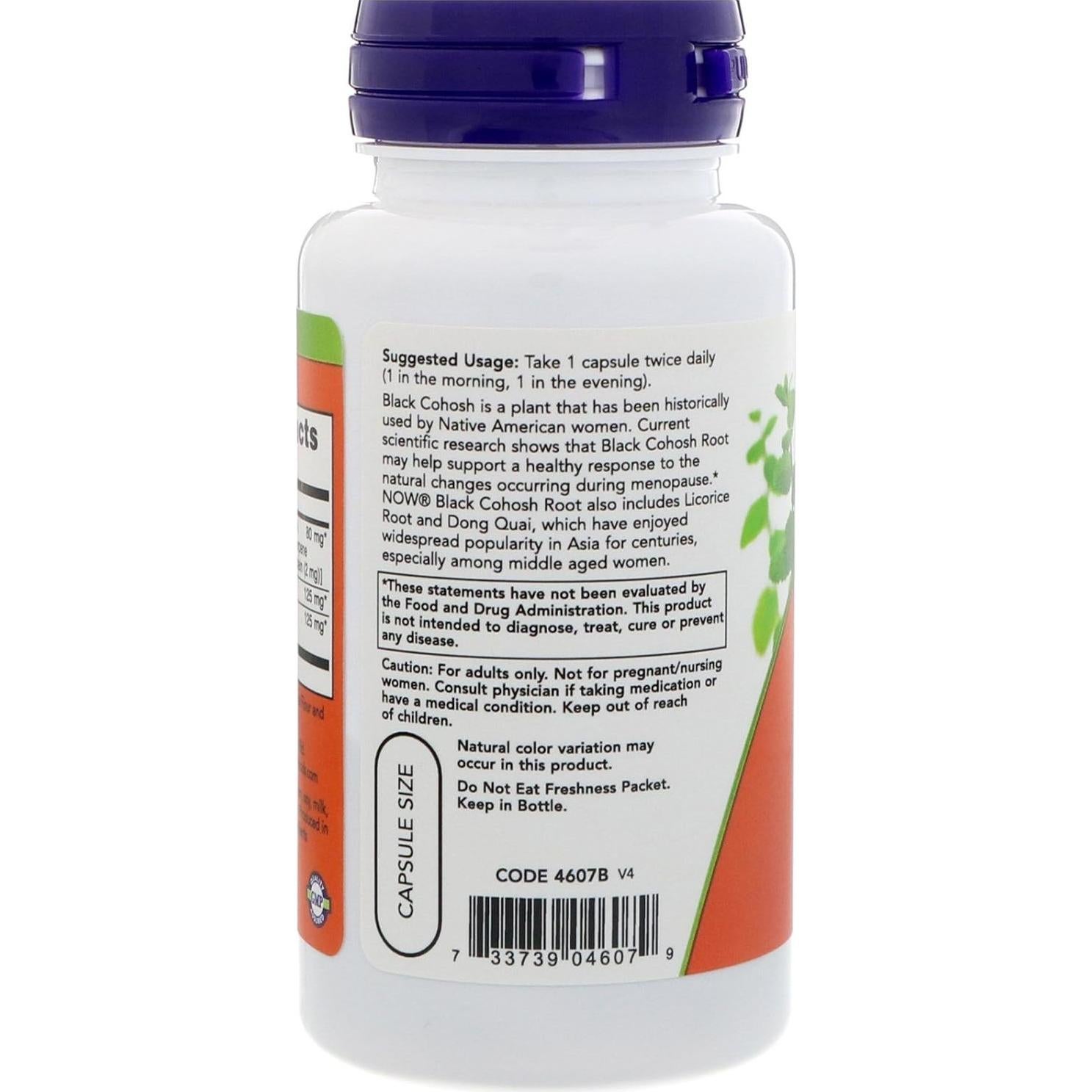 Suplemento Cohosh Negro NOW Foods 80 mg - Apoyo Menopausia