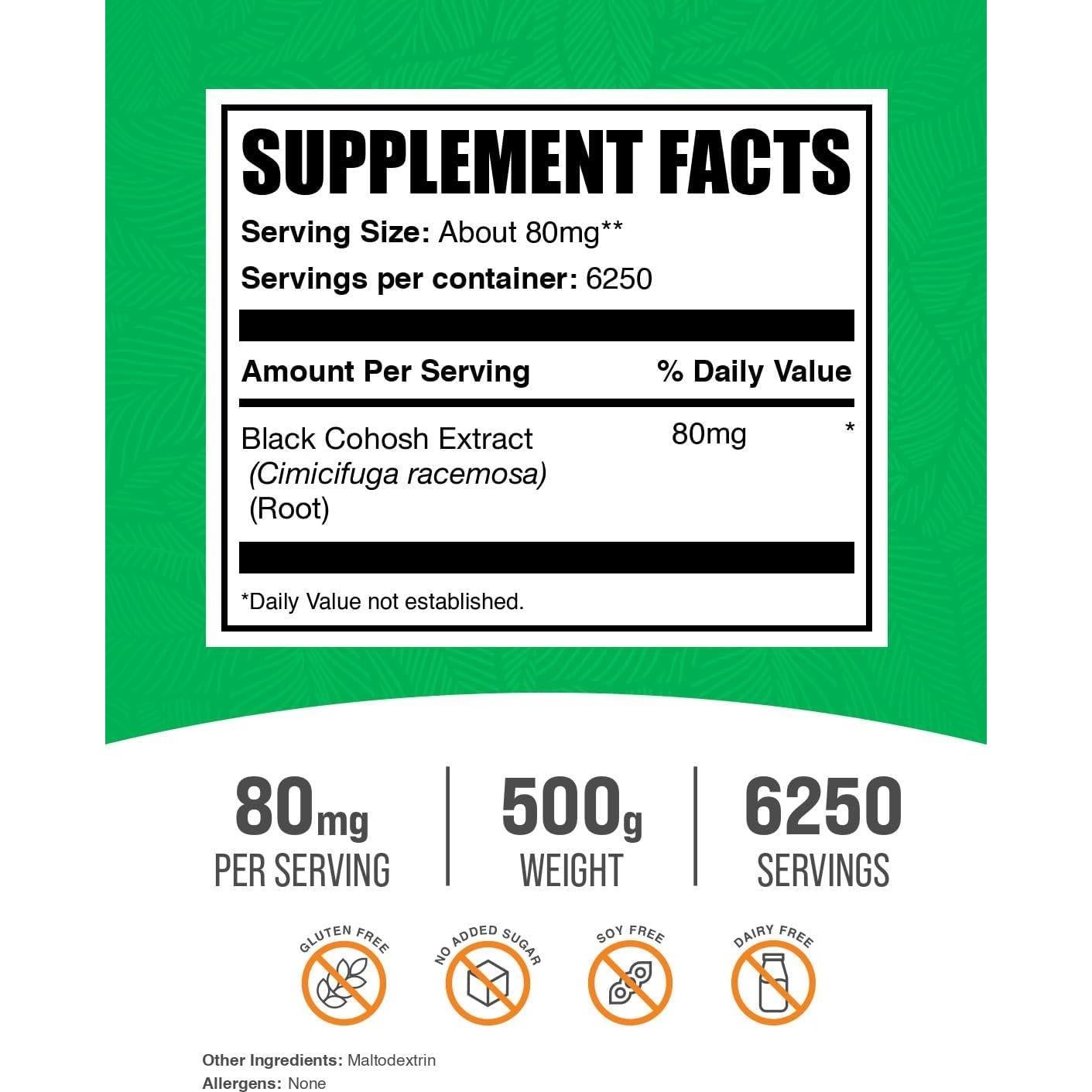 Extracto en polvo de Cohosh negro BulkSupplements 500g - 80mg por porción