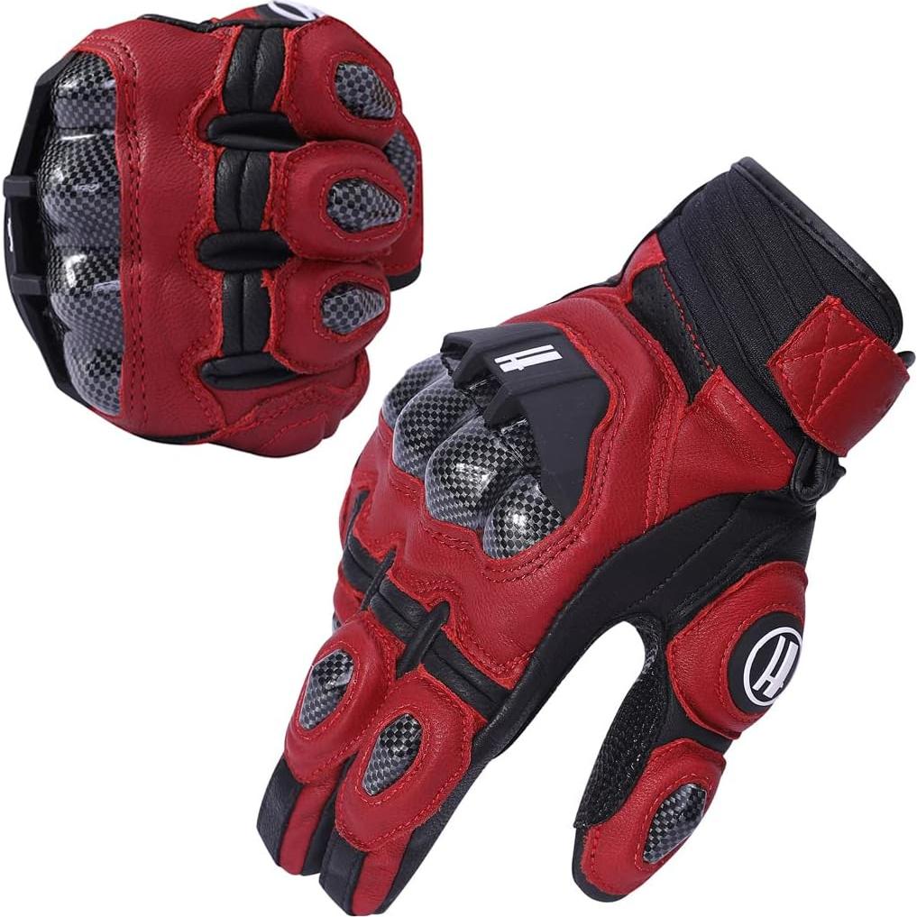 Guantes de motocicleta Harssidanzar KM046 cuero negro S