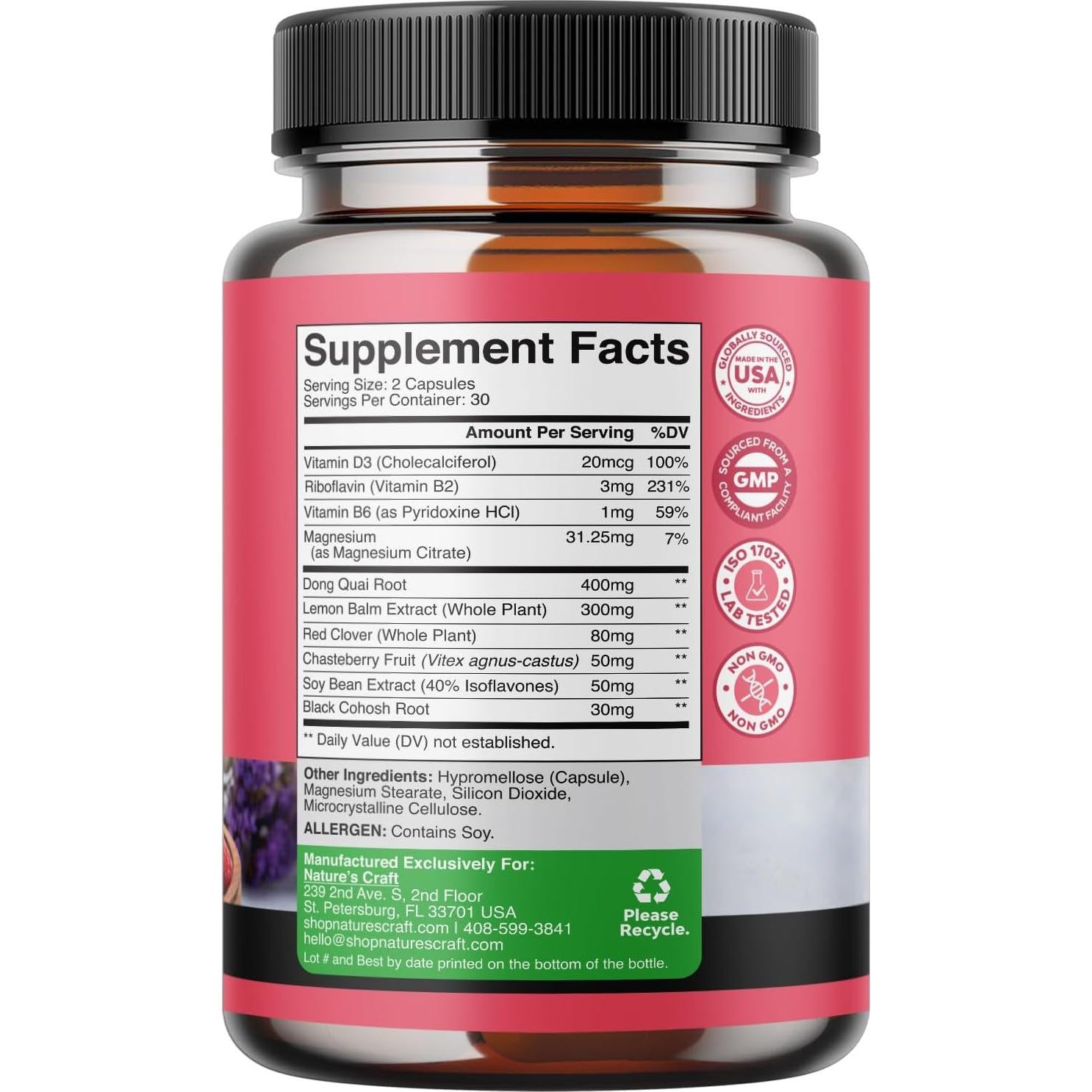 Suplemento Herbal para Menopausia Natures Craft 60 Cápsulas