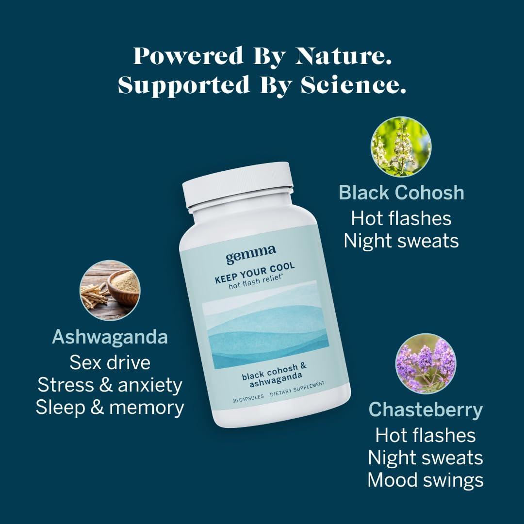 Suplemento Gemma Mantén la Calma para Menopausia - Cohosh Negro, Ashwagandha y Vitex - 49.6g