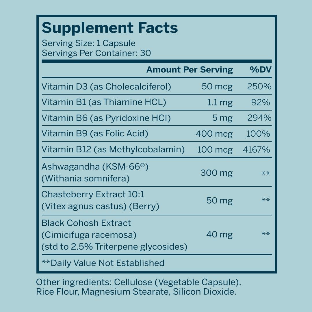 Suplemento Gemma Mantén la Calma para Menopausia - Cohosh Negro, Ashwagandha y Vitex - 49.6g