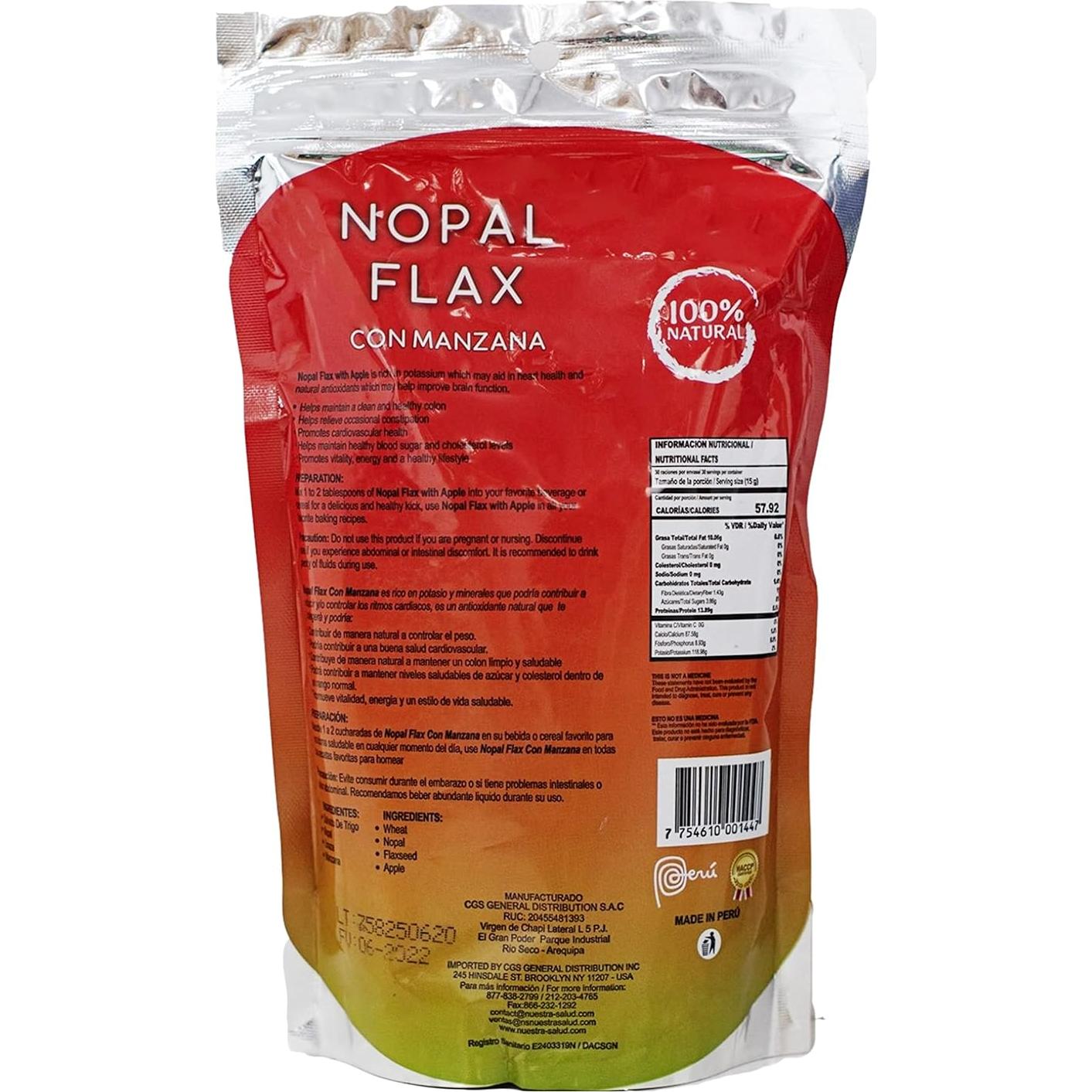 Nopal Linaza Plus Manzana 454g - 100% Natural y Saludable