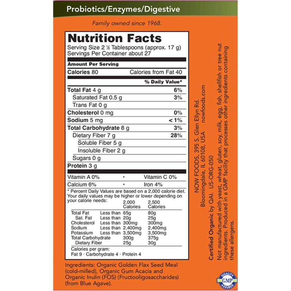 Suplemento de Fibra Orgánica NOW Foods - 453.6 g