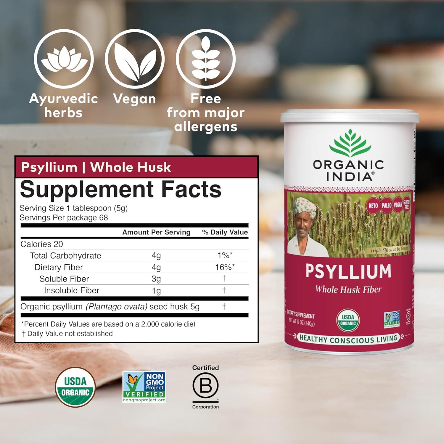 Polvo de Cáscara de Psyllium Orgánico Organic India 340 g