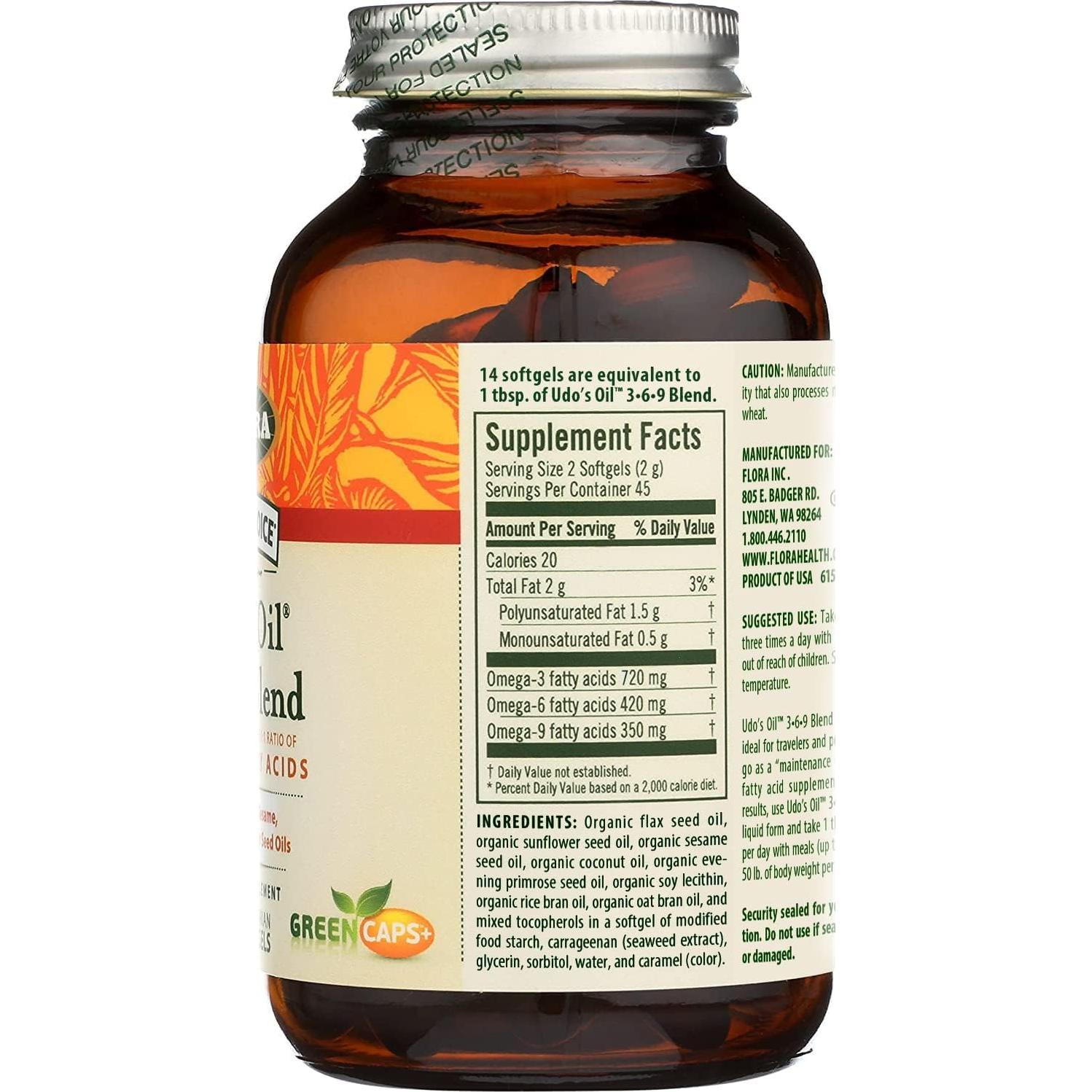 Flora Udo's Oil Omega 3-6-9 90 Cápsulas Vegetarianas