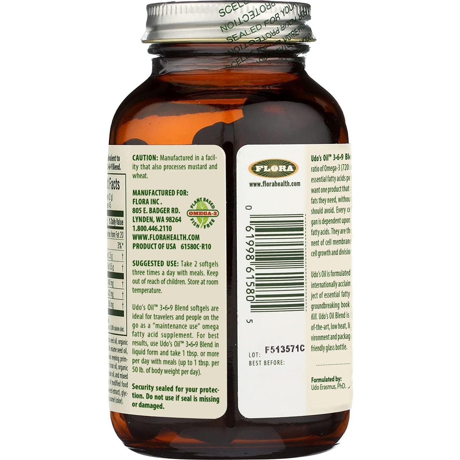 Flora Udo's Oil Omega 3-6-9 90 Cápsulas Vegetarianas