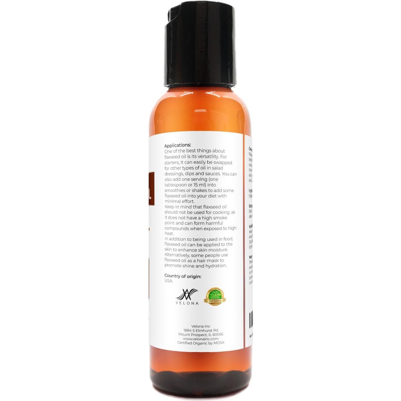 Aceite de Linaza Orgánico Velona 60 ml - 100% Puro y Natural