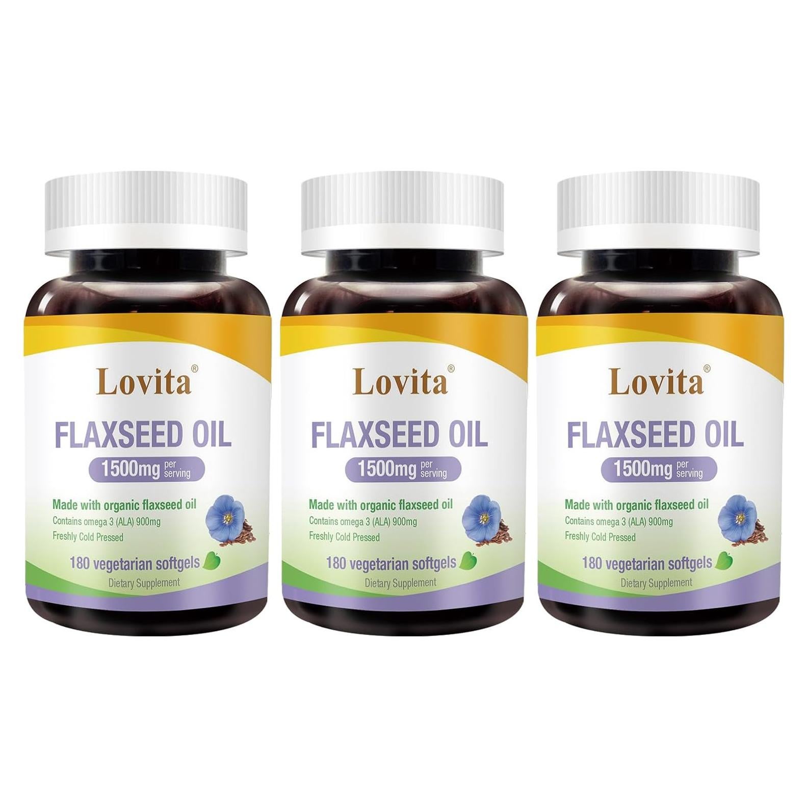 Aceite de Semilla de Lino Lovita 1500mg Omega-3 Vegano 180 Gelatinas