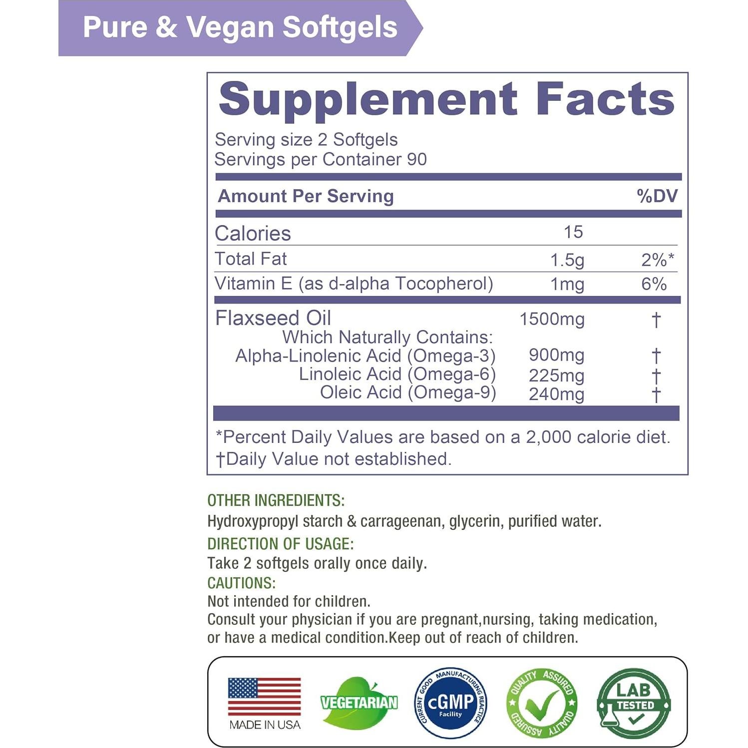 Aceite de Semilla de Lino Lovita 1500mg Omega-3 Vegano 180 Gelatinas