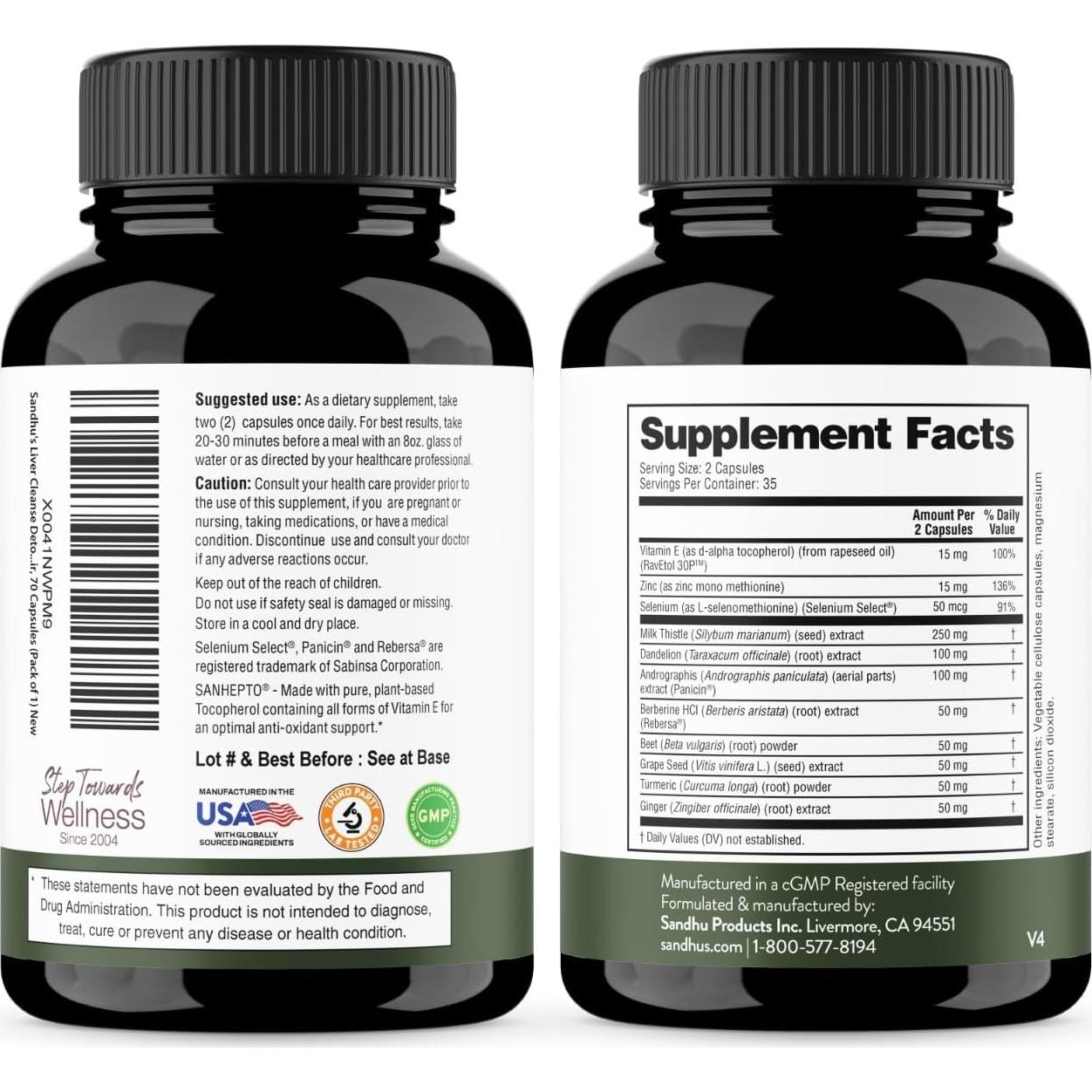 Suplemento de Limpieza Hepática y Intestinal Sandhu 100 cápsulas