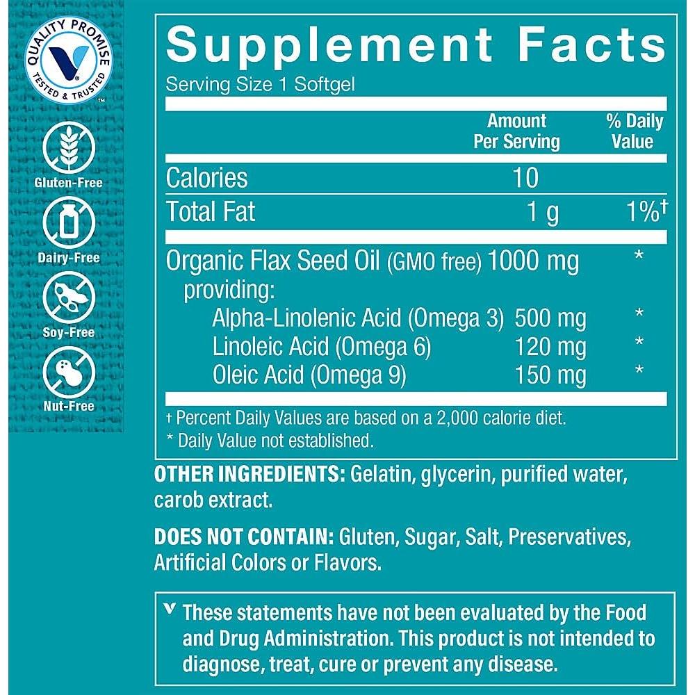 Aceite de Semilla de Lino Orgánico The Vitamin Shoppe 1000mg 240 Cápsulas