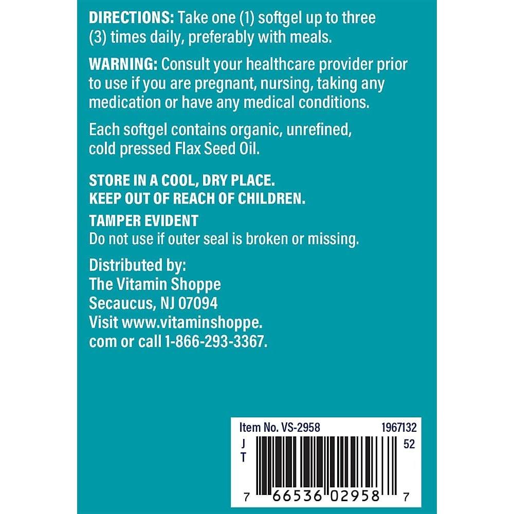 Aceite de Semilla de Lino Orgánico The Vitamin Shoppe 1000mg 240 Cápsulas