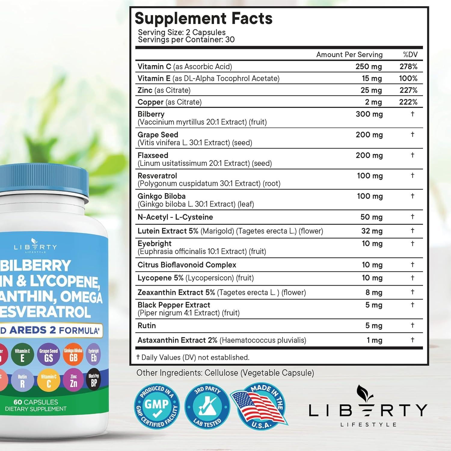 Vitaminas Oculares AREDS 2 Liberty Lifestyle - 120 Cápsulas