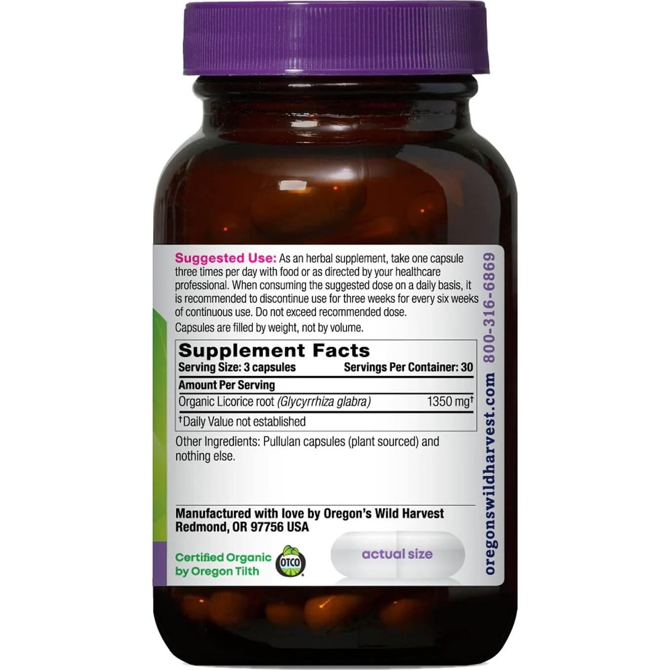 Cápsulas de raíz de regaliz orgánico Oregon's Wild Harvest 90u
