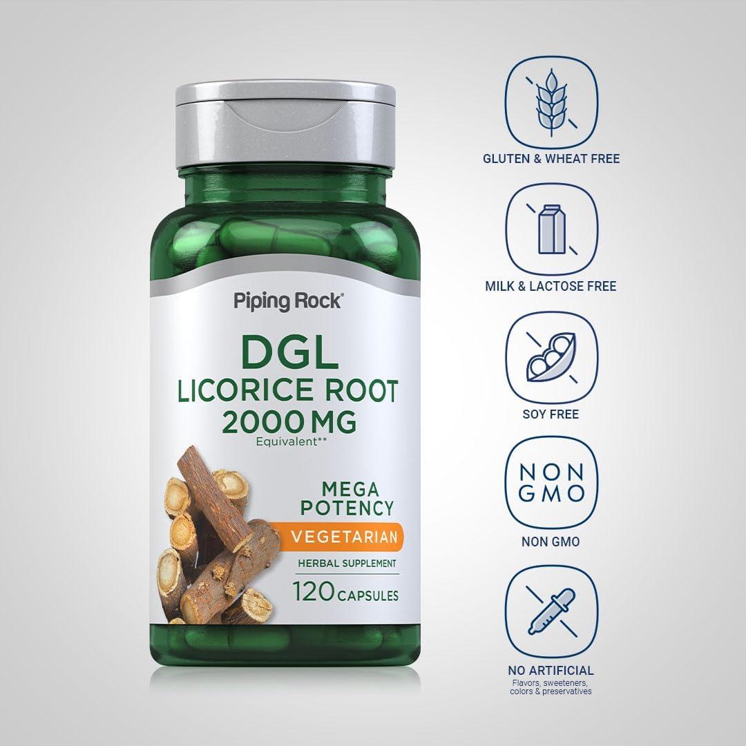Suplemento DGL Piping Rock 2000mg 120 Cápsulas Raíz de Regaliz