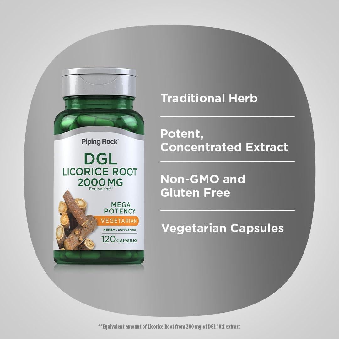 Suplemento DGL Piping Rock 2000mg 120 Cápsulas Raíz de Regaliz