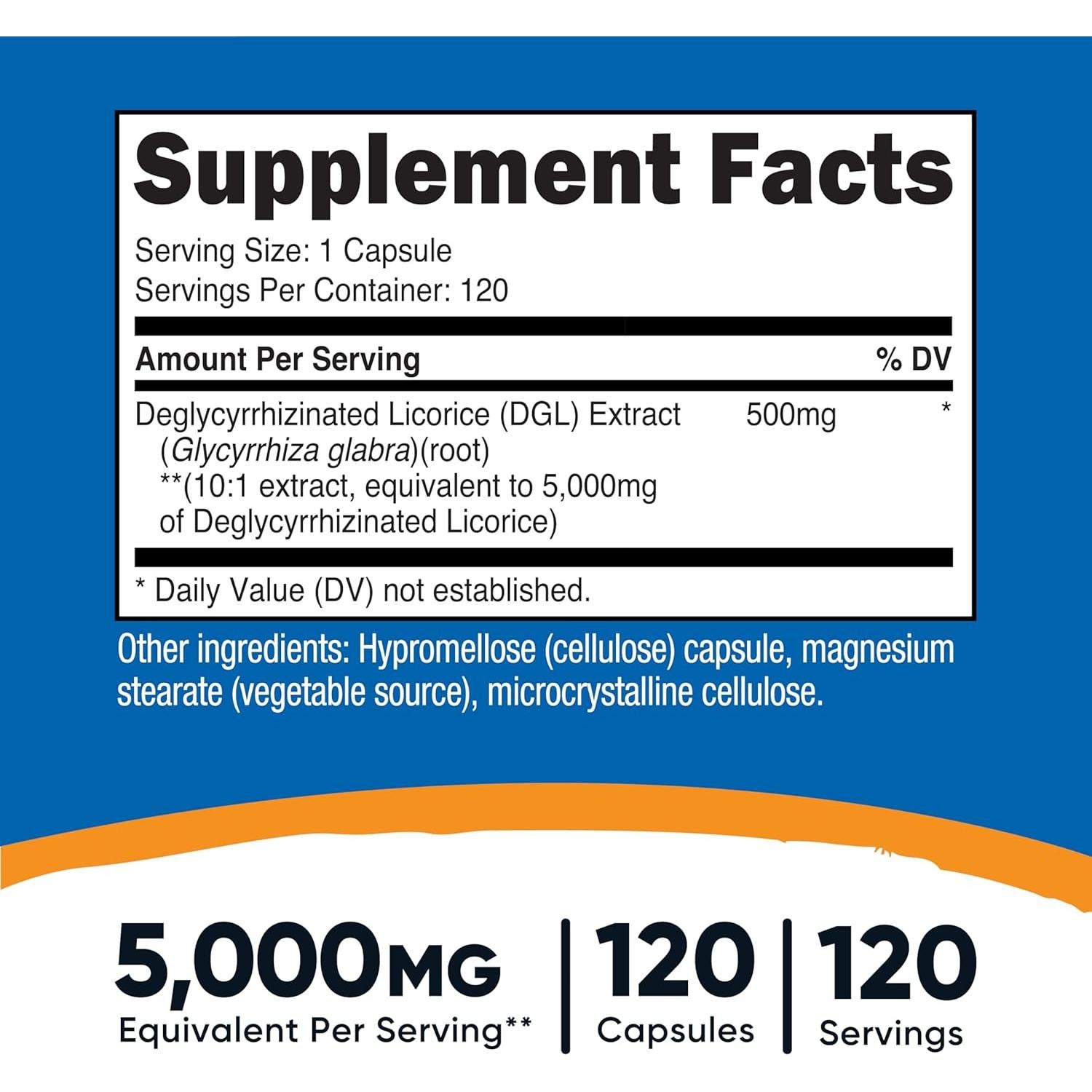 Cápsulas DGL Nutricost 5000 mg Extracto de Regaliz Vegano 120 Unidades
