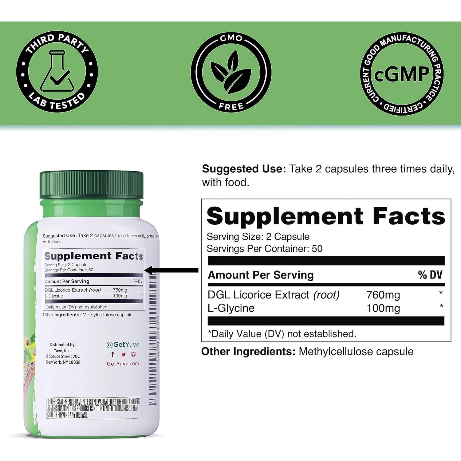 Suplemento Vegano Yuve DGL Regaliz 760mg 100 Cápsulas