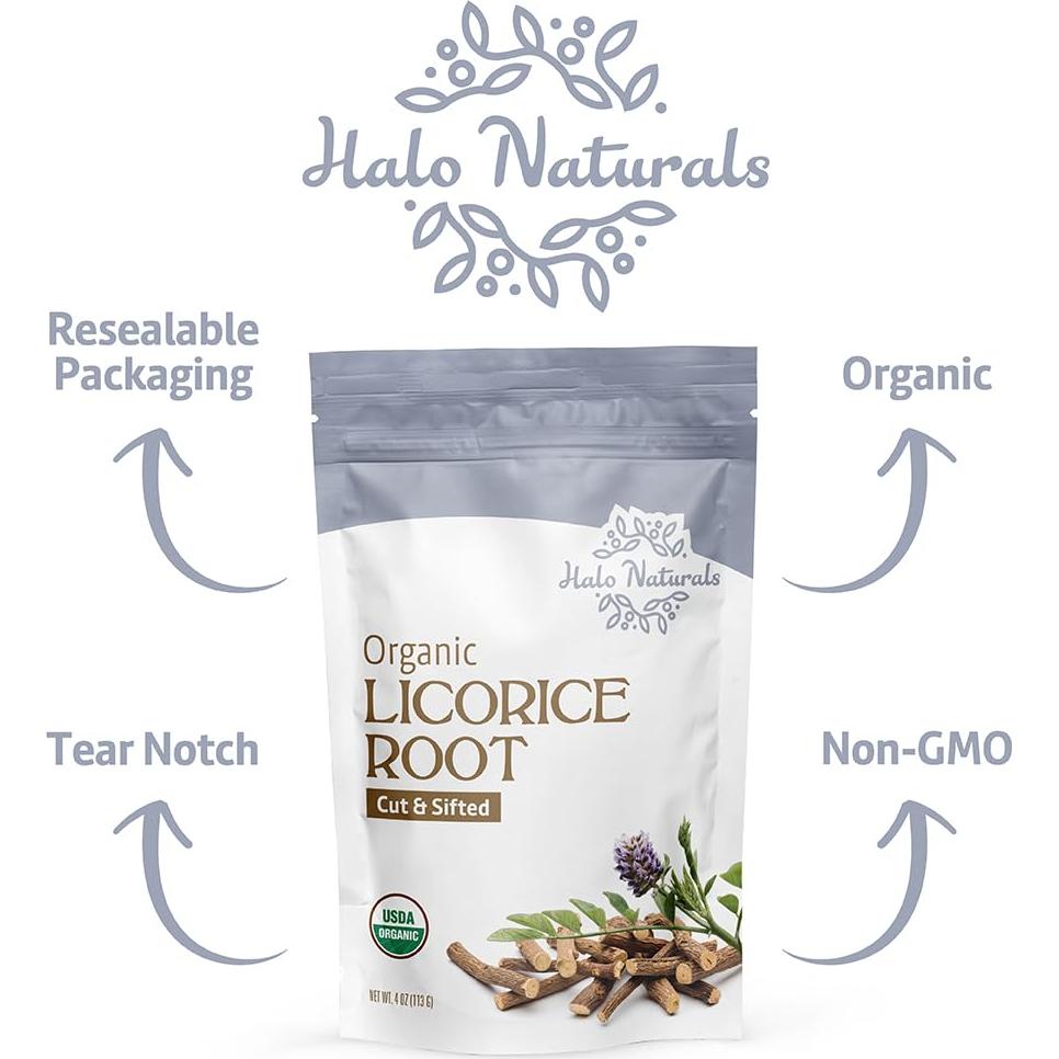 Raíz de Regaliz Orgánica Halo Naturals 113.4g Certificada USDA