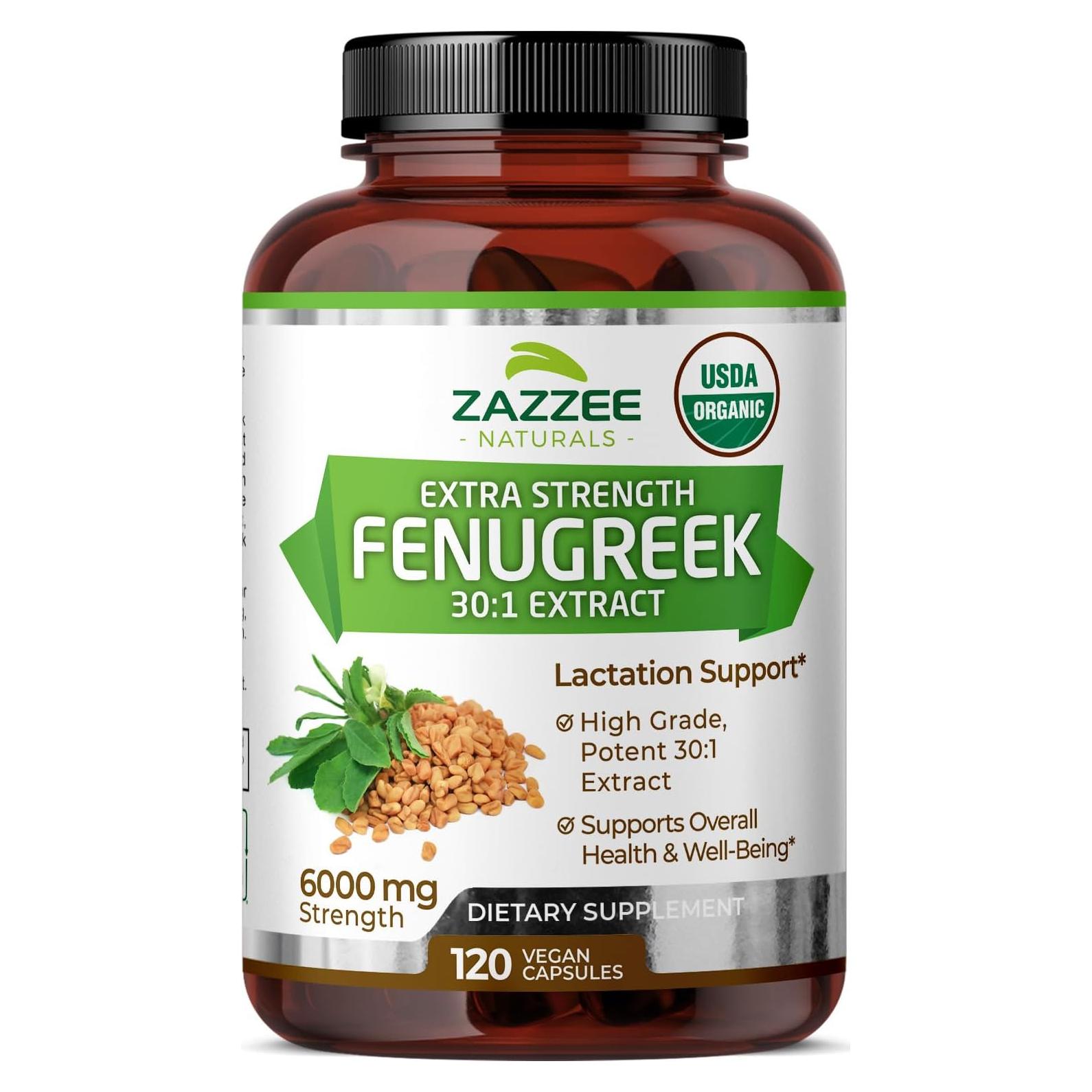 Zazzee Extracto de Fenogreco Orgánico 6000 mg 120 Cápsulas Veganas