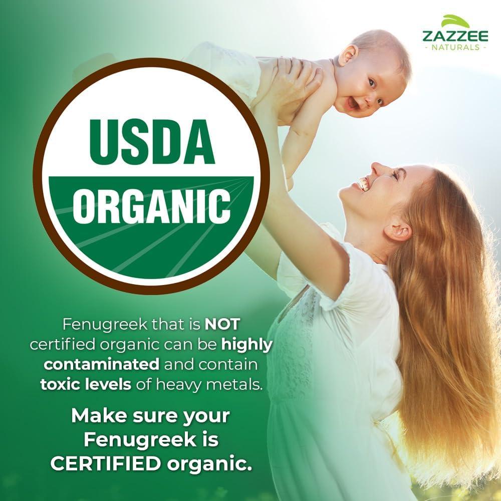 Zazzee Extracto de Fenogreco Orgánico 6000 mg 120 Cápsulas Veganas