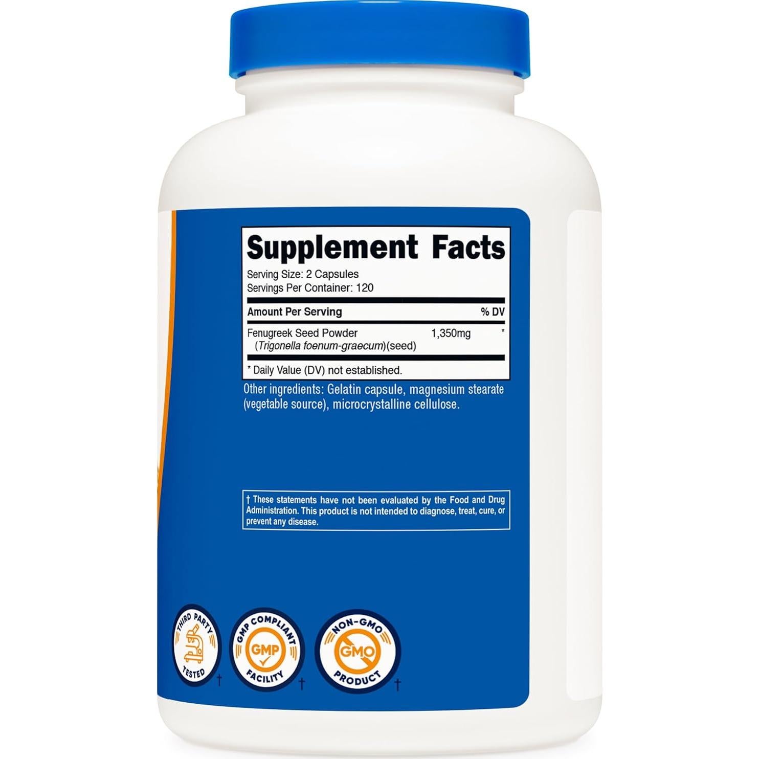 Semilla de Fenogreco Nutricost 1350mg - 240 Cápsulas Sin Gluten