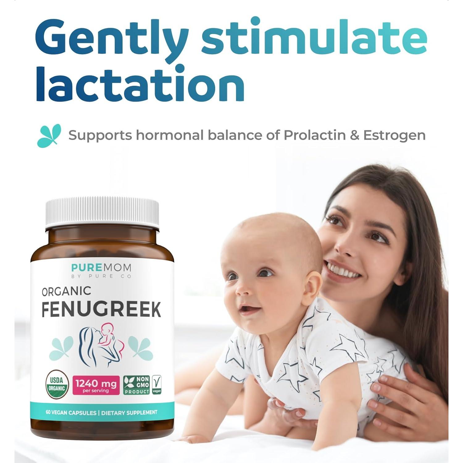 Cápsulas de Fenogreco Orgánico Pure Co - 60 Veganas para Lactancia