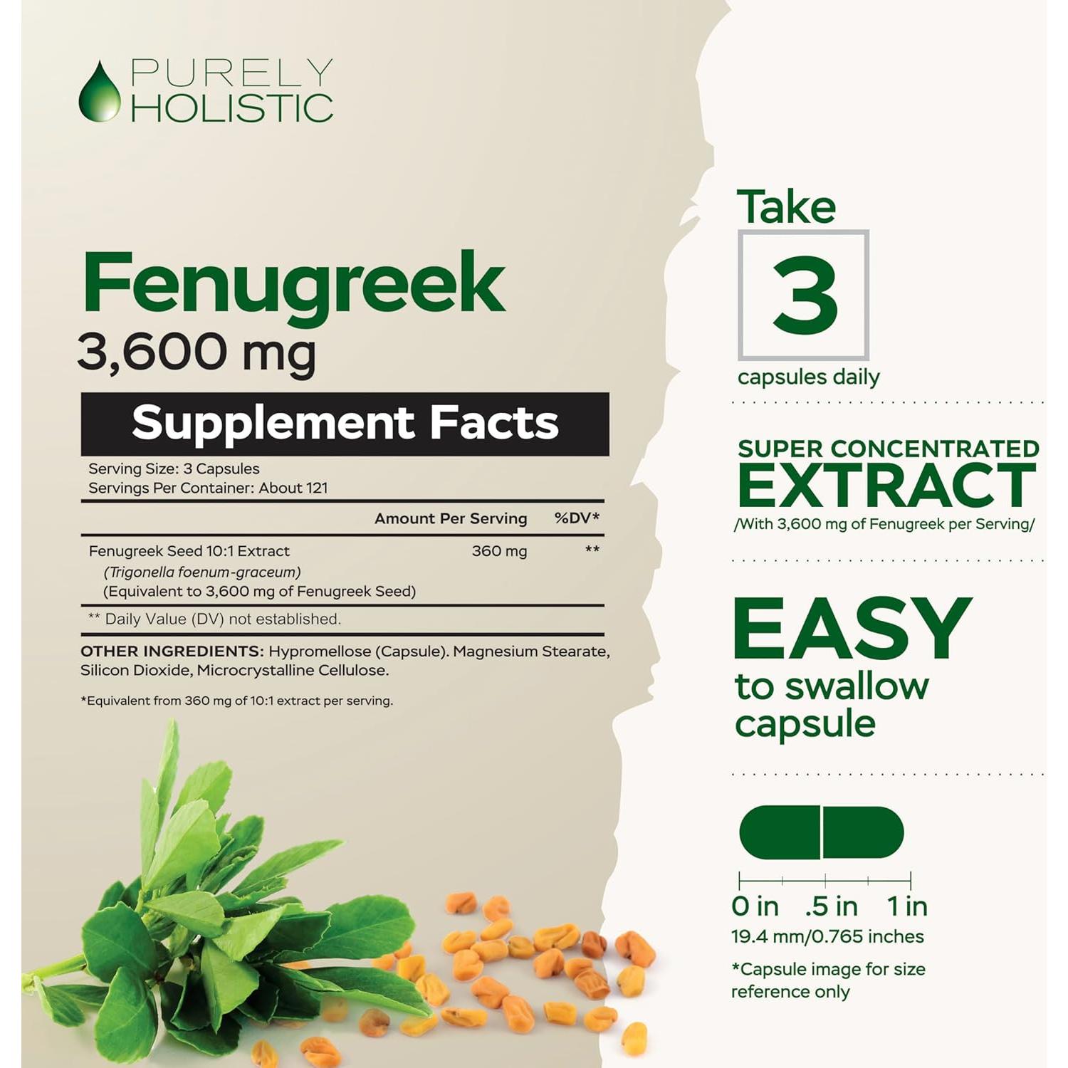 Cápsulas de Fenogreco Purely Holistic 3600mg - 365 Veganas