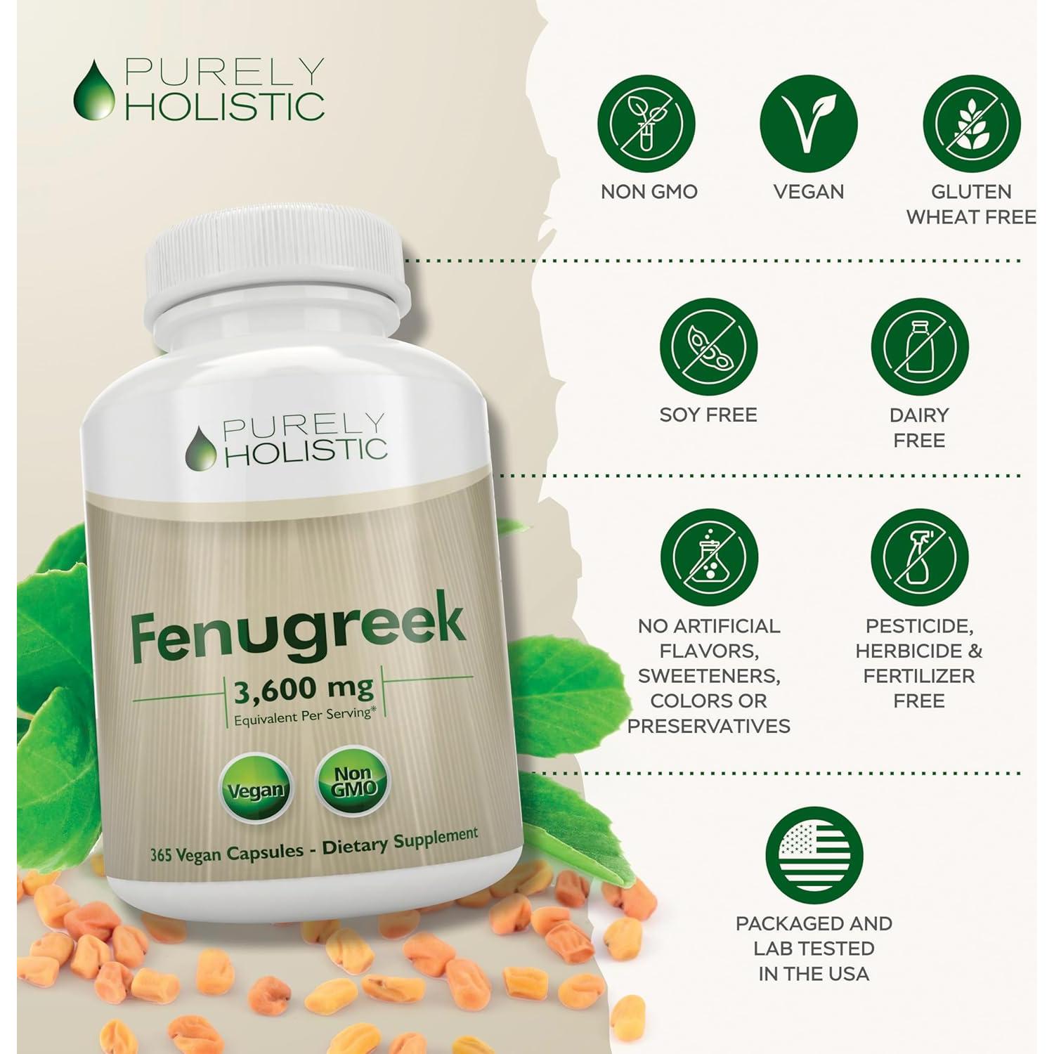 Cápsulas de Fenogreco Purely Holistic 3600mg - 365 Veganas