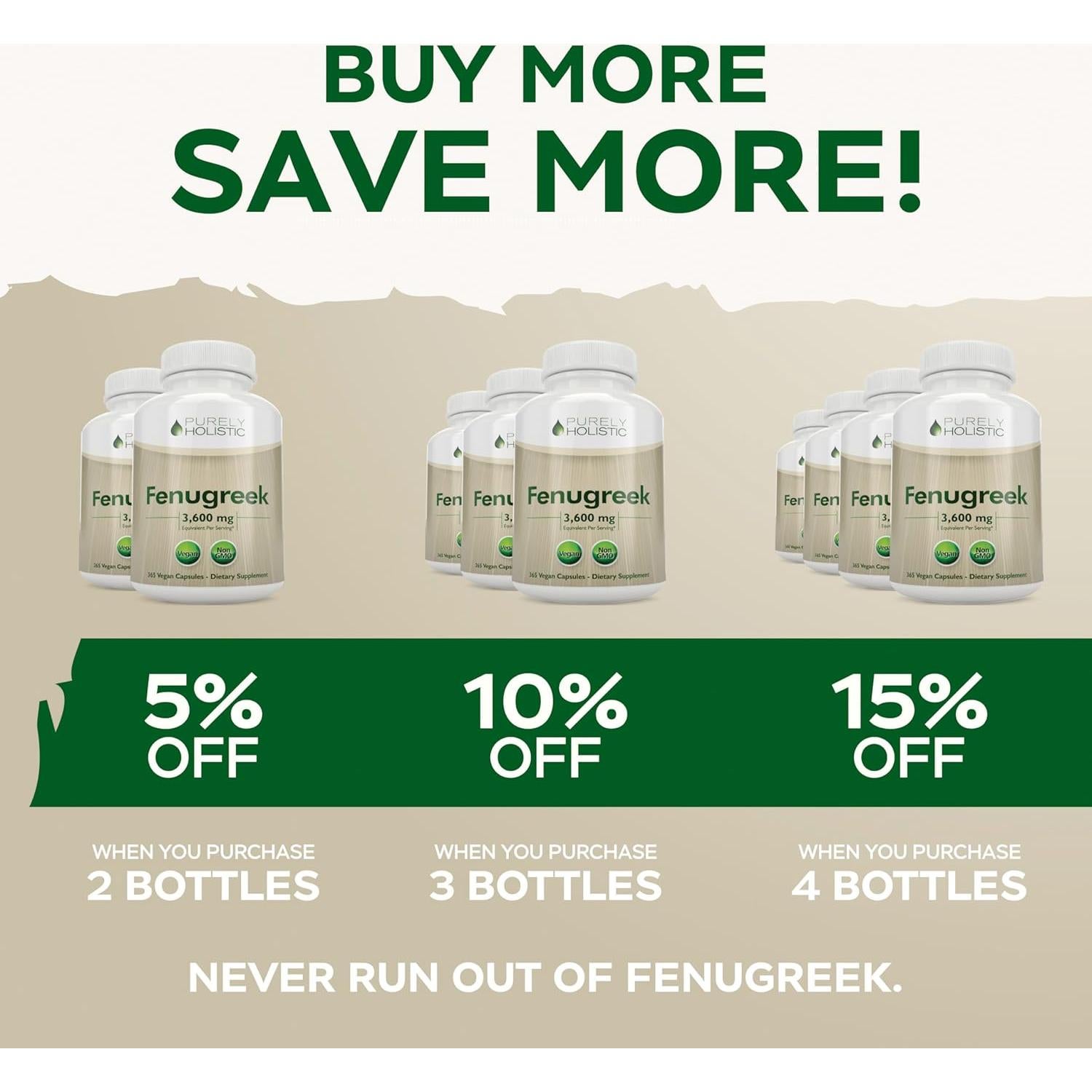 Cápsulas de Fenogreco Purely Holistic 3600mg - 365 Veganas