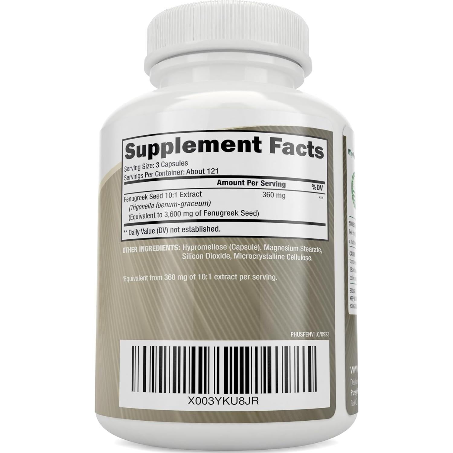 Cápsulas de Fenogreco Purely Holistic 3600mg - 365 Veganas