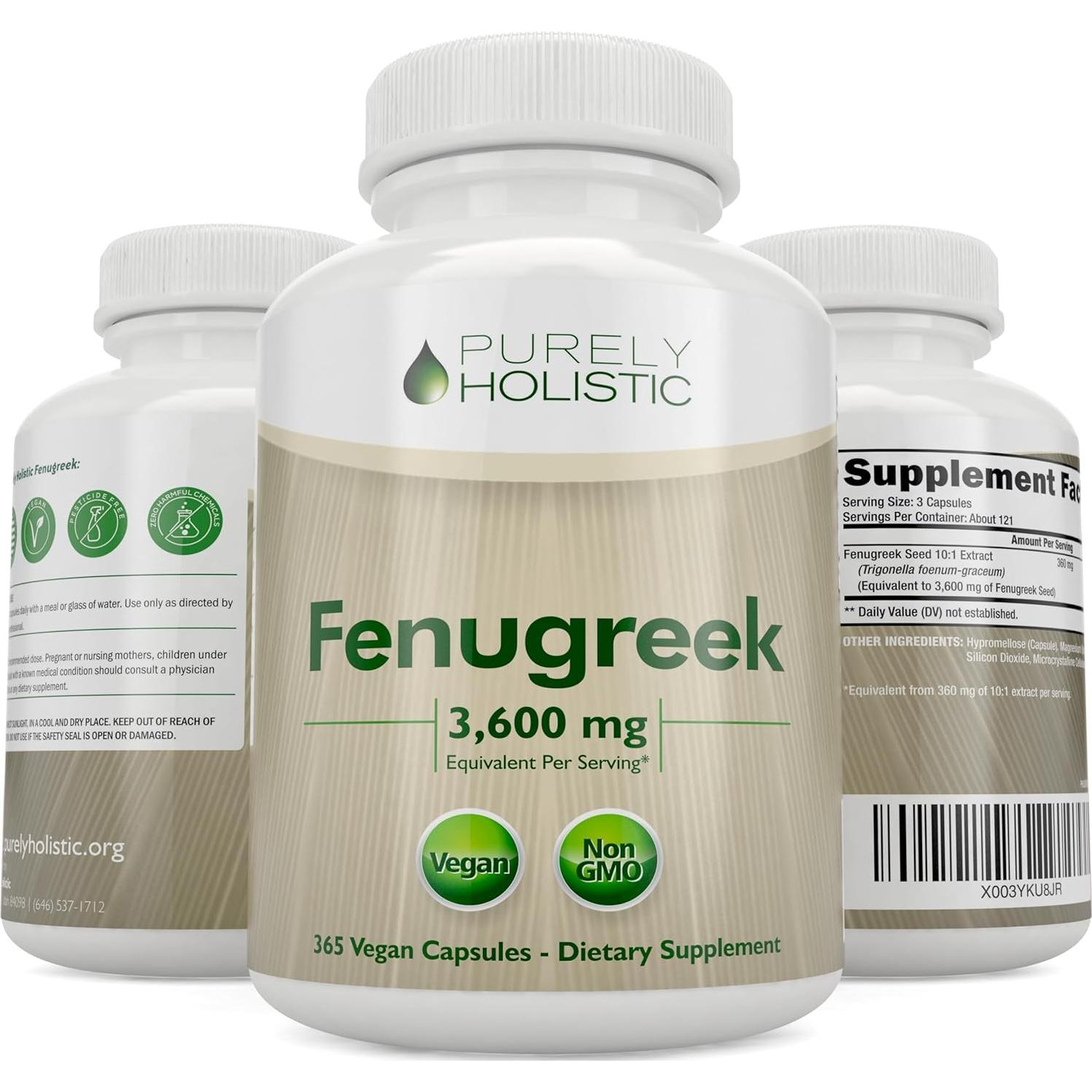 Cápsulas de Fenogreco Purely Holistic 3600mg - 365 Veganas