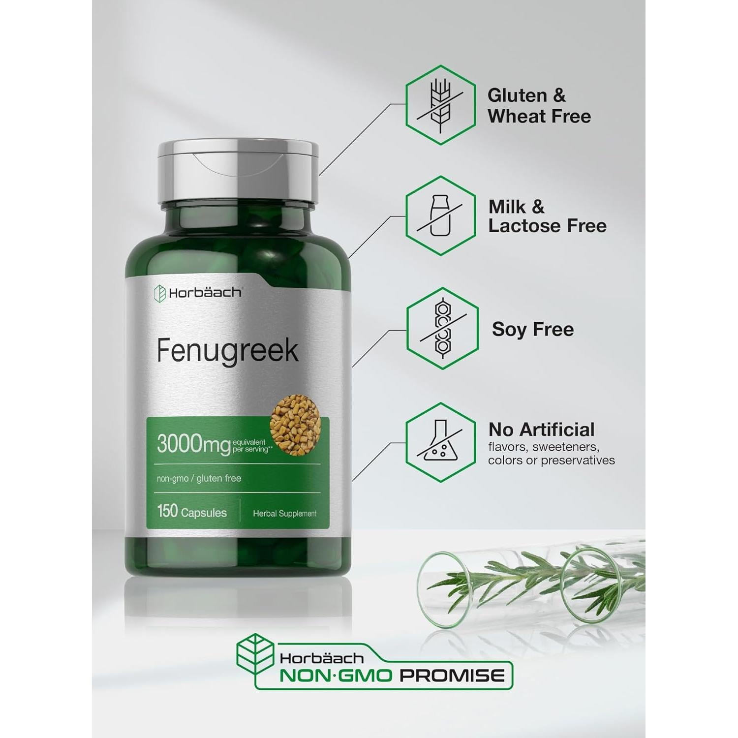 Cápsulas de Fenogreco Horbäch 3000 mg - 150 Unidades Sin OGM