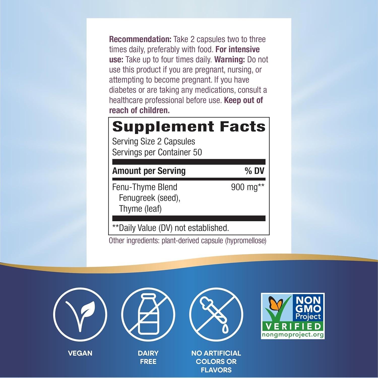 Fenu-Timio Nature's Way 900 mg - Soporte Digestivo Vegano 100 Cápsulas