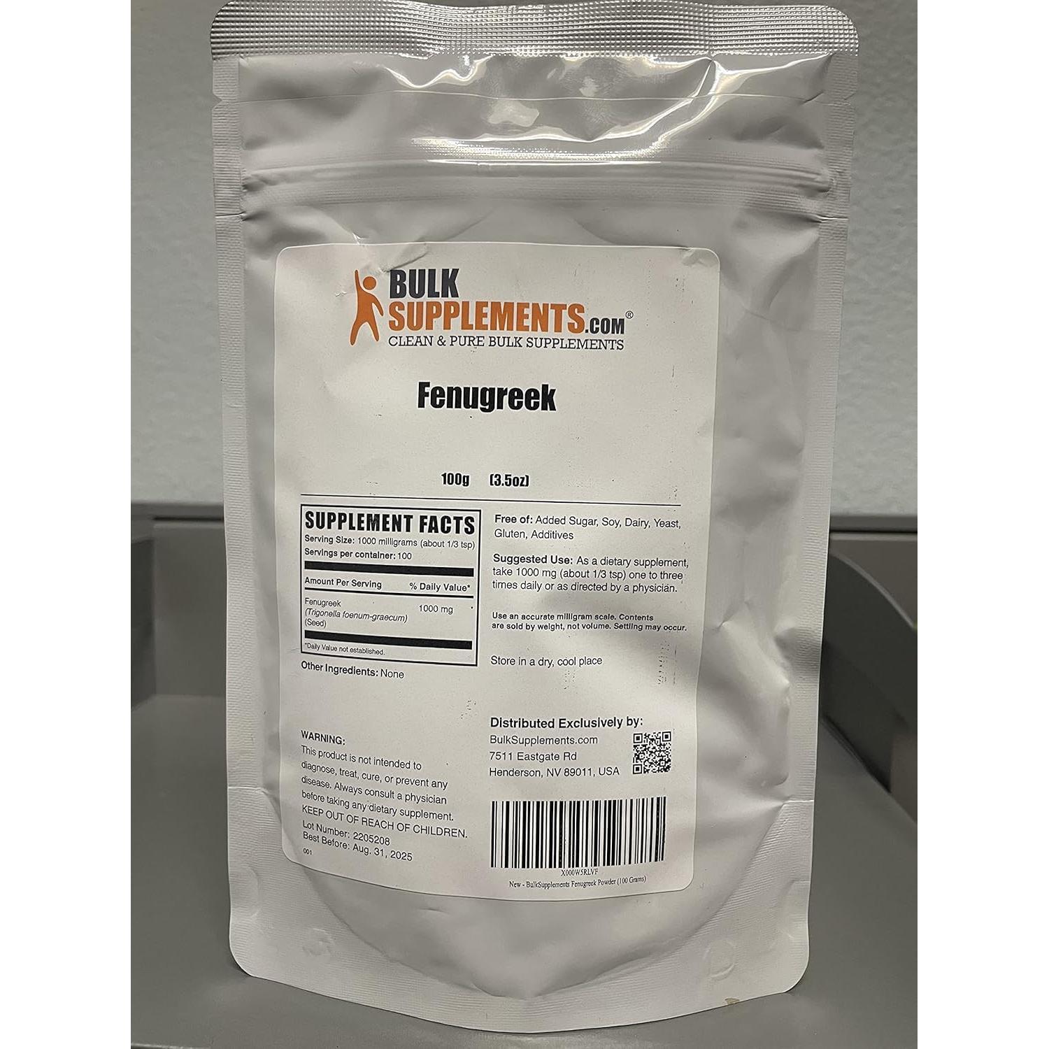 Polvo de Fenogreco Orgánico BulkSupplements 100g Sin Gluten