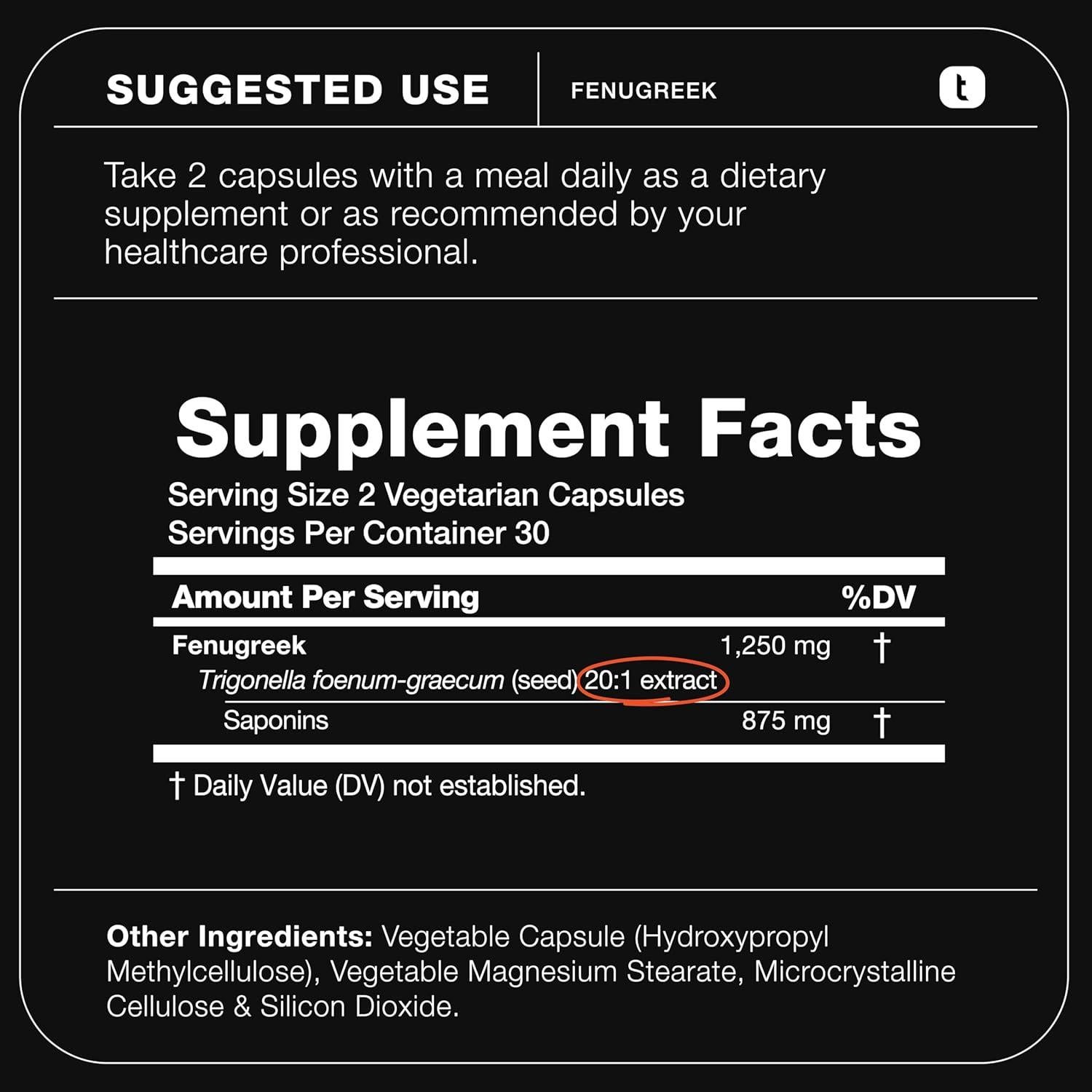 Cápsulas de Fenogreco Toniiq 60 Unidades 1250mg 70% Saponinas