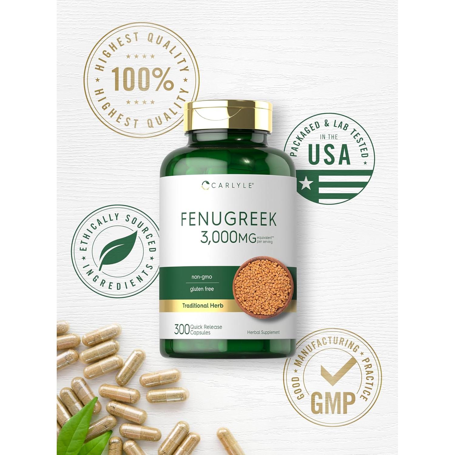 Cápsulas de Fenogreco Carlyle 3000 mg | 300 Unidades | Sin OGM