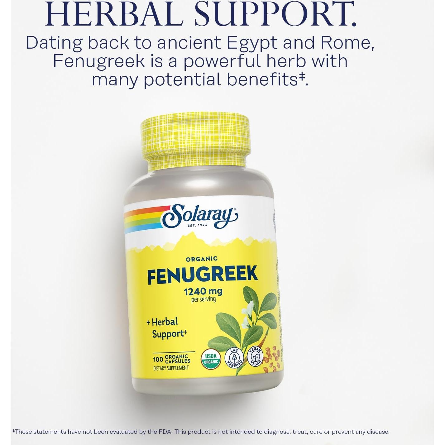 Cápsulas de Fenogreco Orgánico Solaray 1240 mg - Vegano