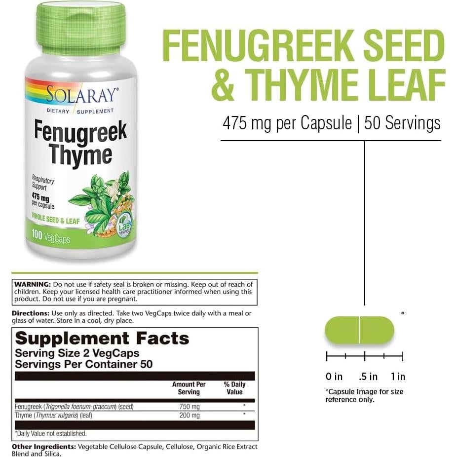 Solaray Fenogreco y Tomillo 950 mg - 50 VegCaps