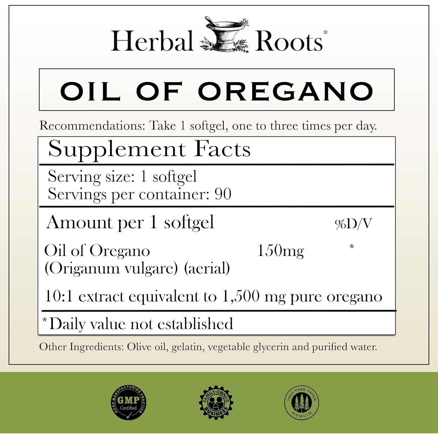 Aceite de Orégano Herbal Roots 150mg - 90 Cápsulas Blandas