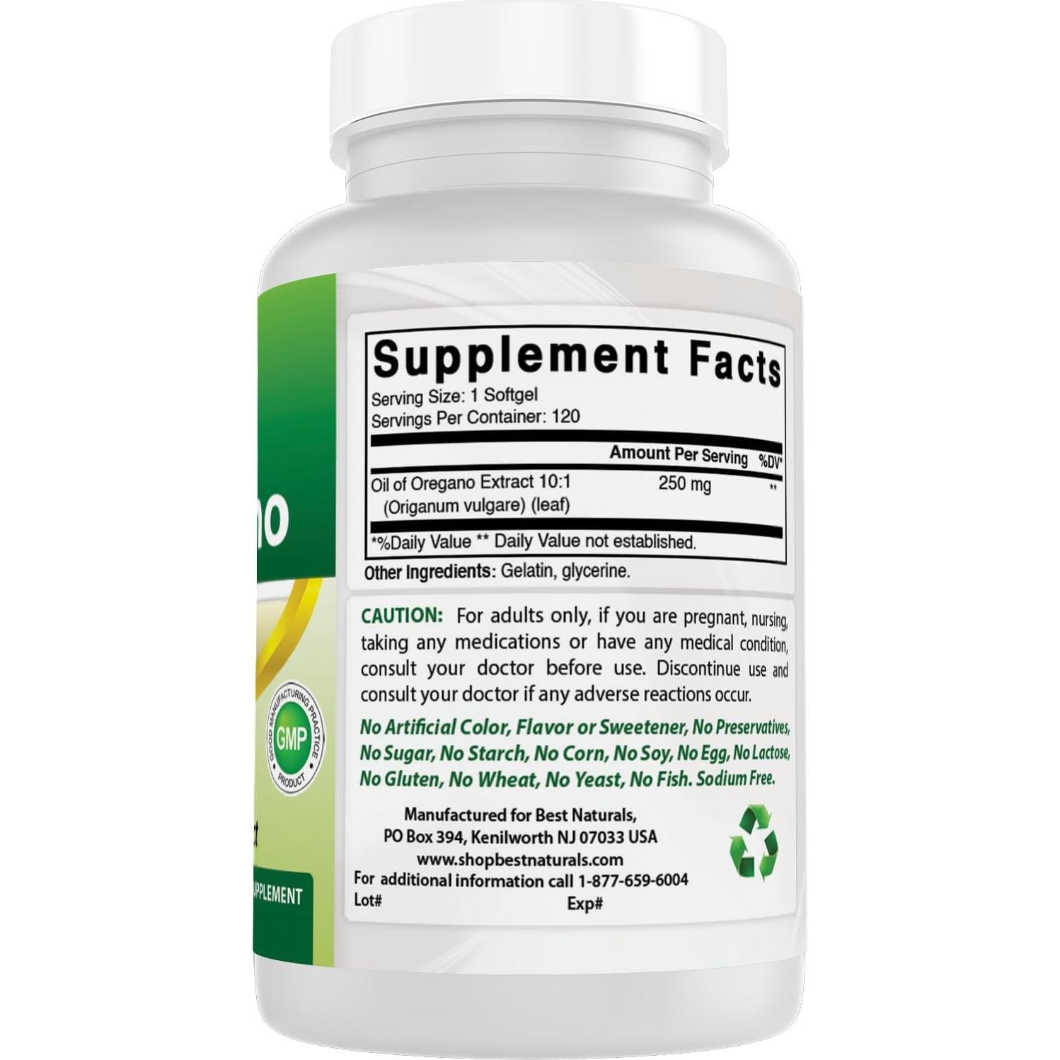 Suplemento de Orégano Mejor Naturales 250 mg 120 Cápsulas