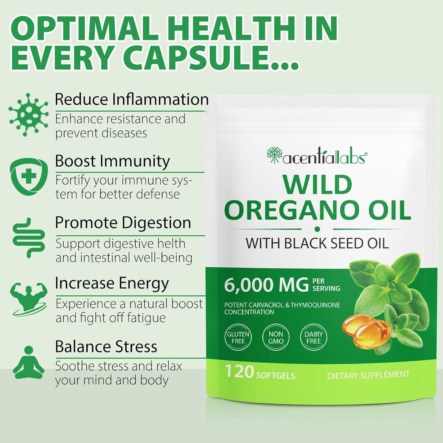 Aceite de Orégano Orgánico 6000mg + Semilla Negra 200mg - 240 Softgels