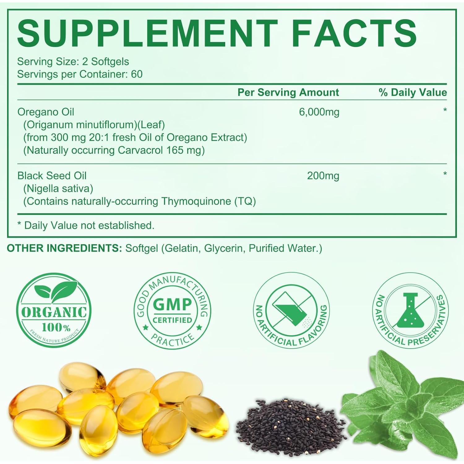 Suplemento de Aceite de Orégano Orgánico Onznoz 120 Cápsulas
