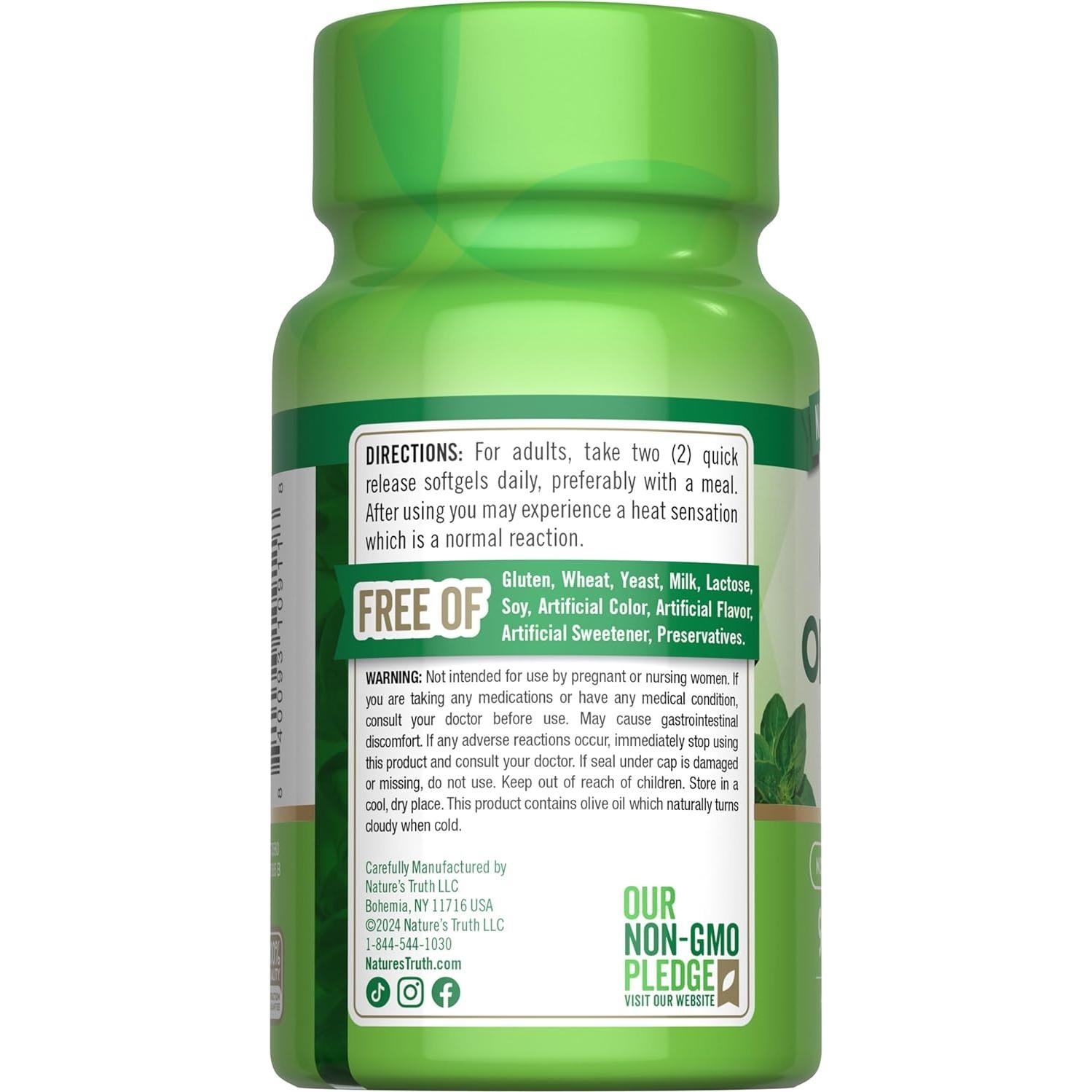 Suplemento Aceite de Orégano Nature's Truth 4000mg 90 Cápsulas