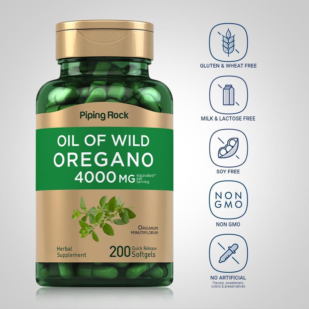 Cápsulas de Aceite de Orégano Piping Rock 4000mg - 200 Softgels