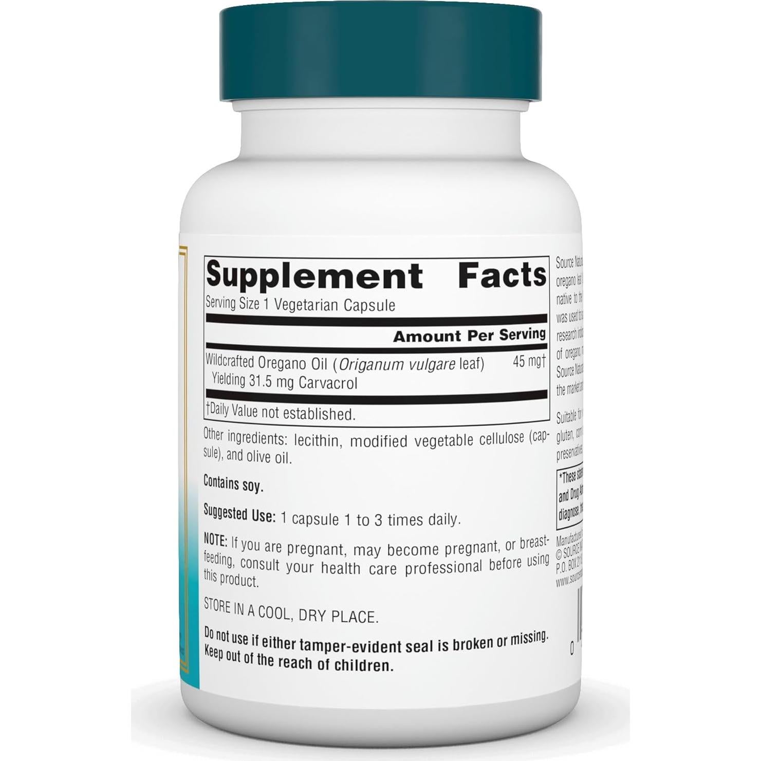 Aceite de Orégano Wellness Source Naturals 60 Cápsulas Vegetarianas