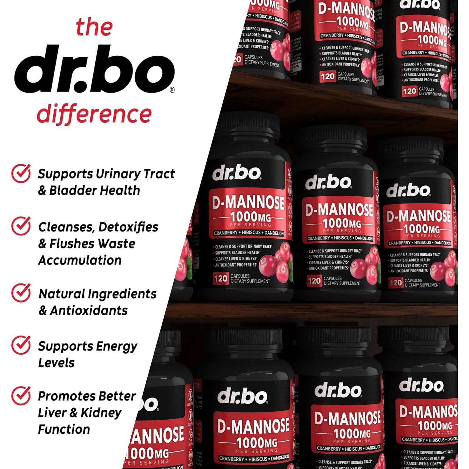 Cápsulas de D-Mannosa 500mg Dr. Bo - Suplemento Urinario 120 Unidades