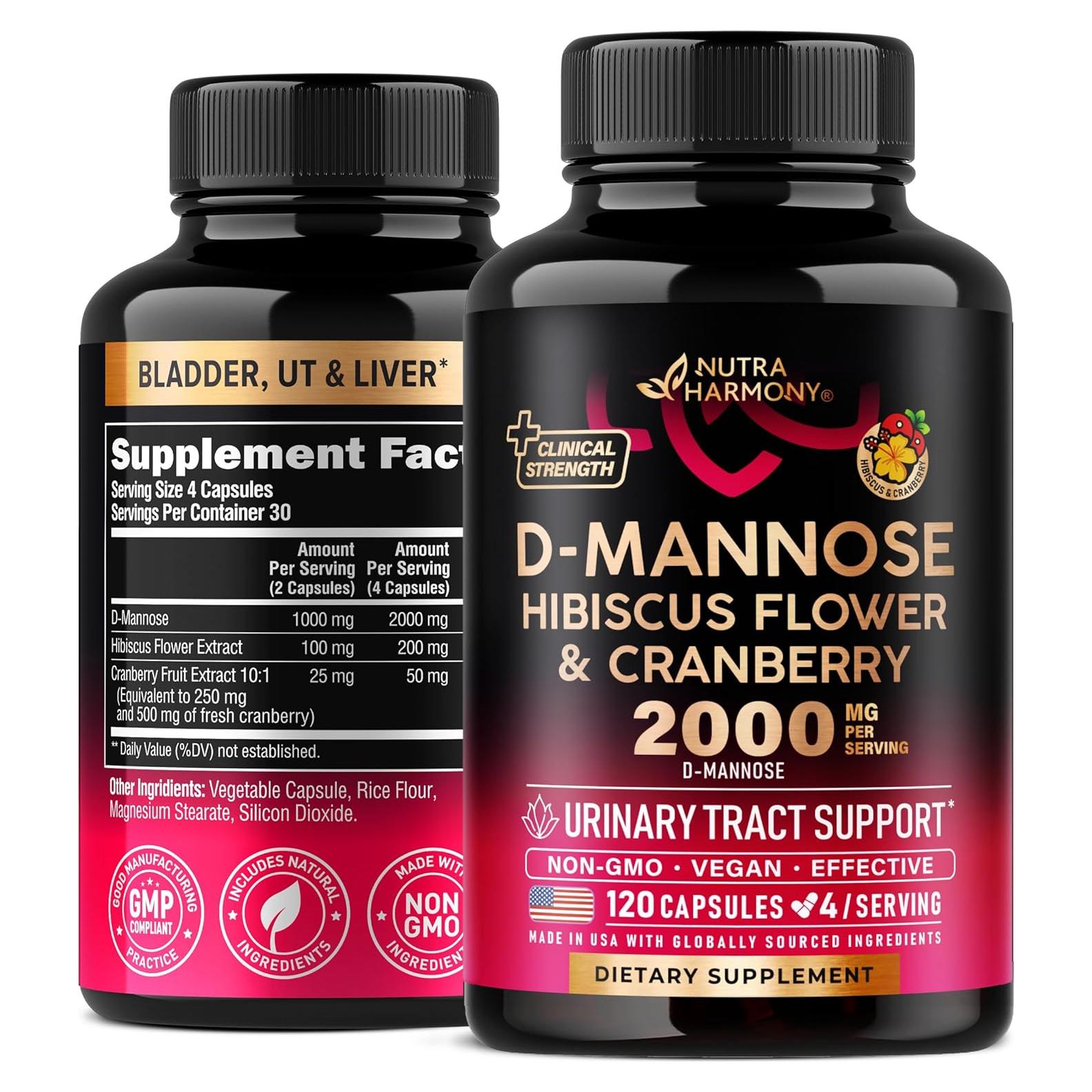 D-Mannose 2000mg Nutra Harmony con Arándano y Hibisco - 120 Cápsulas